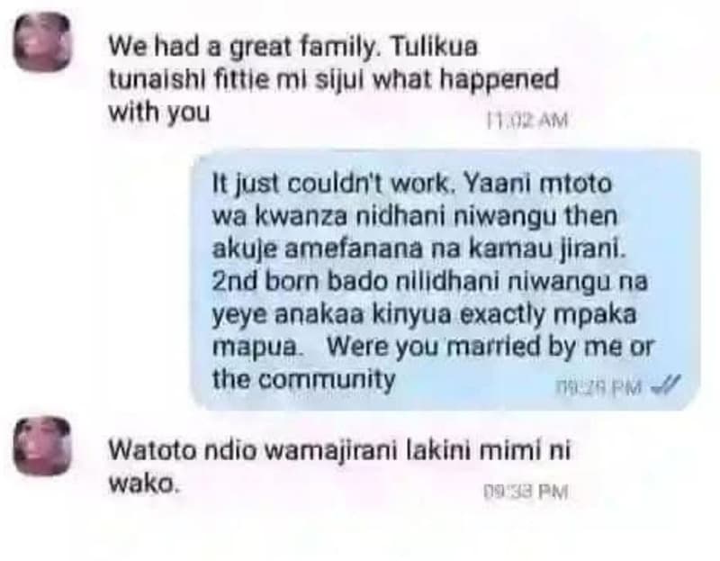 We had a great family. tulikua tunalshl fittle ml sijul what happened with you n