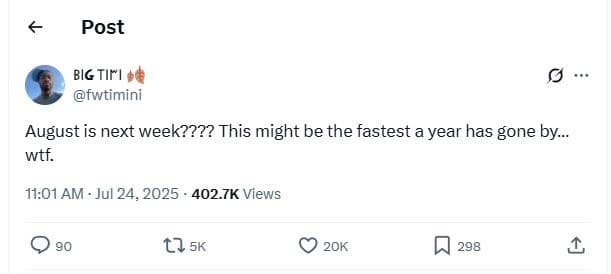 Post big tifi fwtimini august is next week???? this might be the fastest a year