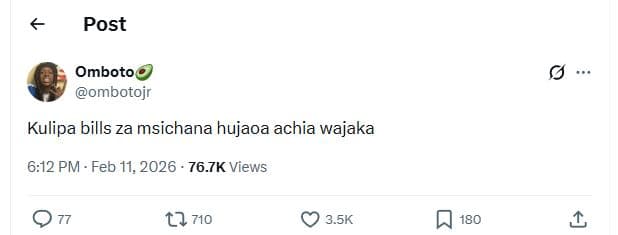 Post omboto ombotojr kulipa bills za msichana hujaoa achia wajaka 612 pm feb 11,