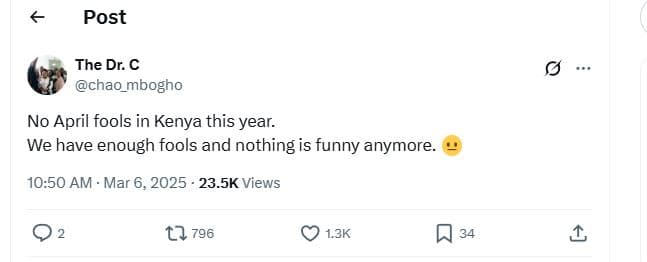 Post the dr. chao_mbogho no april fools in kenya this year. we have enough fools