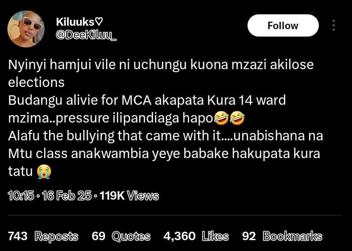 Kiluuks deekiluu follow nyinyi hamjui vile ni uchungu kuona mzazi akilose electi