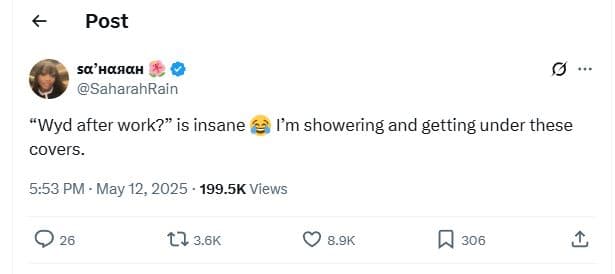 Post sa haaqh saharahrain 'wyd after work? is insane fm showering and getting un