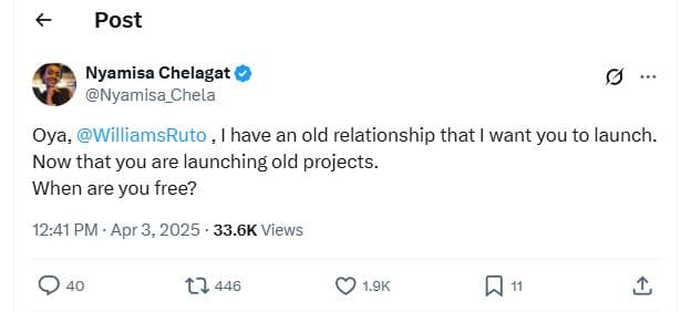 Post nyamisa chelagat nyamisa_chela oya williamsruto have an old relationship th