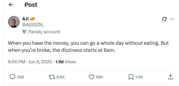 Post aji ajisszn parody account when you have the money you can go a whole day w