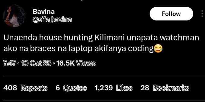 Bavina sffa bavina follow unaenda house hunting kilimani unapata watchman ako na