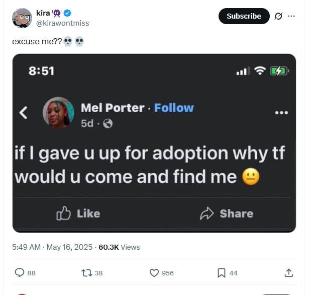 Kira ' kirawontmiss subscribe excuse me?? 851 mel porter follow 5d lif gave u up