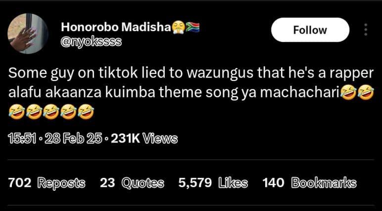 Honorobo madisha kssss follow some guy on tiktok lied to wazungus that he's a ra