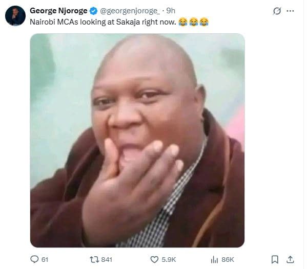 George njoroge georgenjoroge 9h nairobi mcas looking at sakaja right now. 2 t2 8