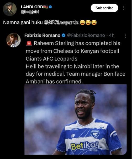 Landlord bozgabi subscribe namna gani huku afcleopards fabrizio romano fabrizior