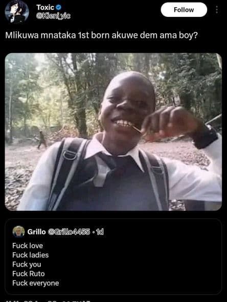 Toxic keniyic follow mlikuwa mnataka ist born akuwe dem ama boy? grillo giillo44
