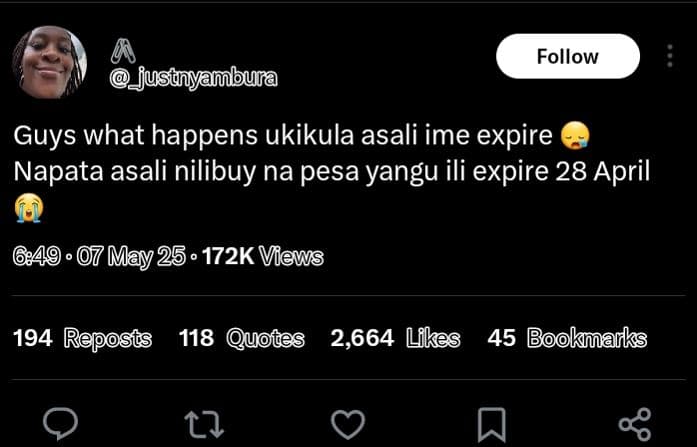 Follow jusinyambura guys what happens ukikula asali ime expire napata asali nili