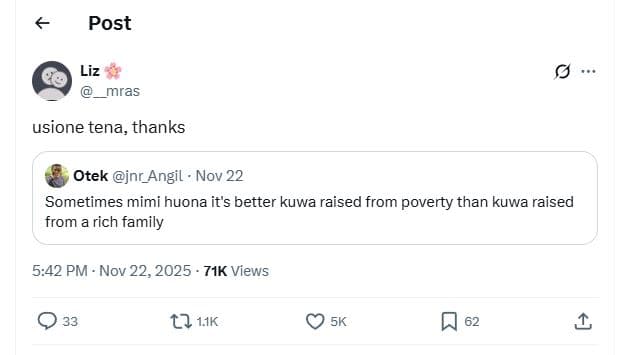 Post liz mras usione tena, thanks otek jnr_angil nov 22 sometimes mimi huona it'