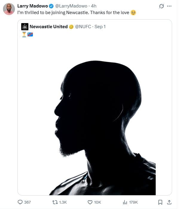 Larry madowo larrymadowo 4h ym thrilled to be joining newcastle. thanks for the