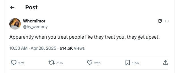 Post whemimor hy_wemmy apparently when you treat people like they treat you they