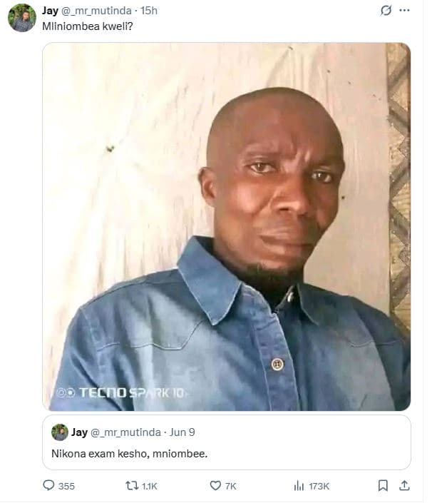 Jay _mr_mutinda 15h mliniombea kweli? 00 tecnos? rki0 jay _mr_mutinda jun 9 niko