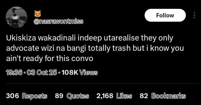 Follow asrawontmiss ukiskiza wakadinali indeep utarealise they only advocate wiz