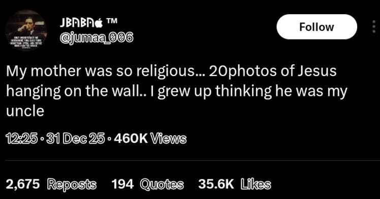 Jbdbd tm ulaa follow my mother was so religious 2ophotos of jesus hanging on the