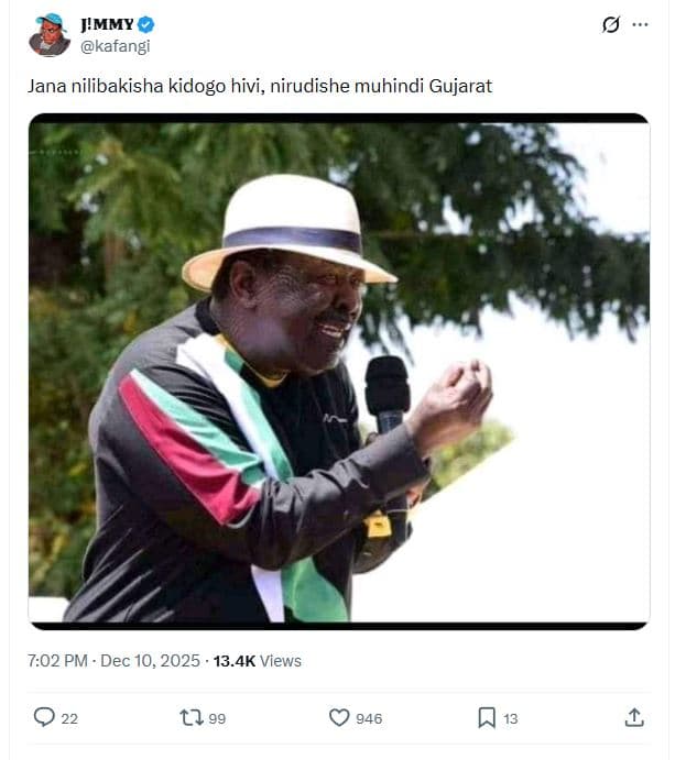 J'mmy kafangi jana nilibakisha kidogo hivi, nirudishe muhindi gujarat 7.02 pm de