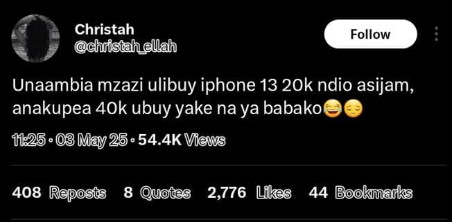 Christah chrfistah ellah follow unaambia mzazi ulibuy iphone 13 20k ndio asijam,