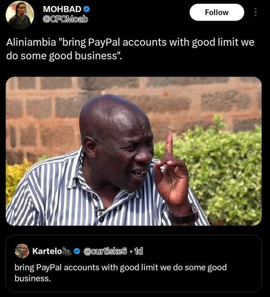 Mohbad cfcmoab follow aliniambia bring paypal accounts with good limit we do som