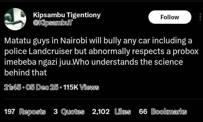 Kipsambu tigentiony kipsambuir follow matatu guys in nairobi will bully any car