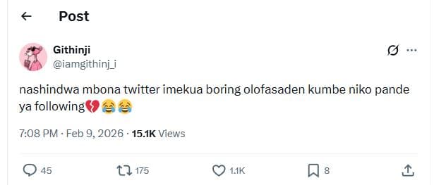 Post githinji iamgithinj_i nashindwa mbona twitter imekua boring olofasaden kumb