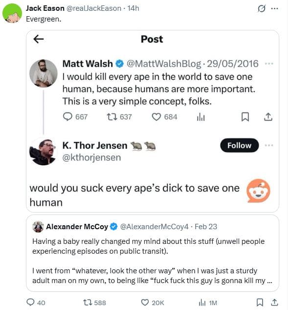 Jack eason realackeason 14h evergreen. post matt walsh mattwalshblog . 2905 woul