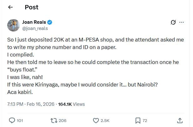 Post joan reals joan_reals s0 ijust deposited 2ok at an mpesa shop and the atten