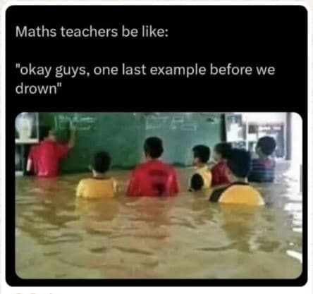 Maths teachers be like okay guys, one last example before we drown