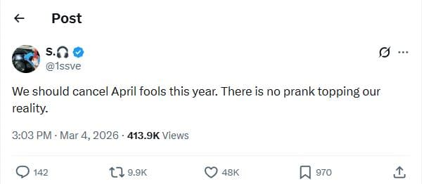 Post 5.8 issve we should cancel april fools this year. there is no prank topping