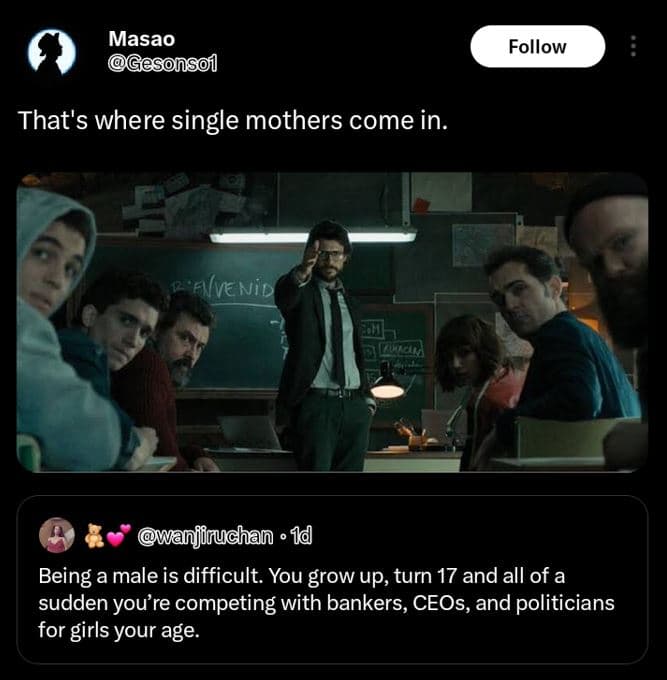 Masao gesonsol follow that's where single mothers come in. fvenid wanjinuchan 1d