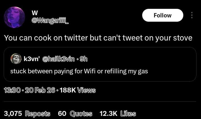 W wangarfi follow you can cook on twitter but can't tweet on your stove k3vn' ha