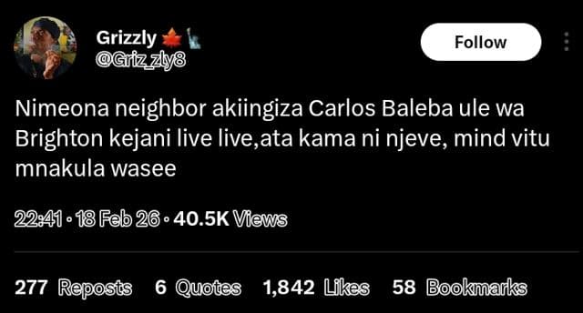 Grizzly griz zly8 follow nimeona neighbor akiingiza carlos baleba ule wa brighto