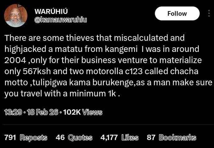 Waruhiu kamauwanuhiu follow there are some thieves that miscalculated and highja