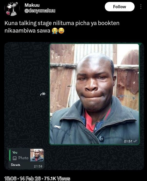 Makuu denyamakyu follow kuna talking stage nilituma picha ya bookten nikaambiwa