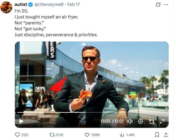 Autist litteralymeo feb 17 i'm 20. ijust bought myself an air fryer. not parents