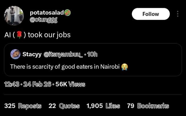 Potatosalad poqungg follow ai took our jobs stacyy isnyambuu 1oh there is scarci