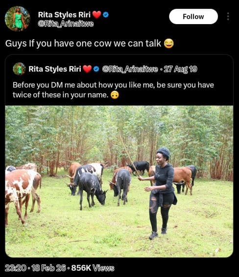 Rita styles riri rica arinaite follow guys if you have one cow we can talk rita
