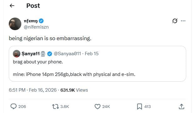 Post njxmp nifemiszn being nigerian is s0 embarrassing . sanyal1 sanyaa011 feb 1