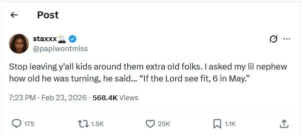 Post staxxx papiwontmiss stop leaving y'all kids around them extra old folks. as