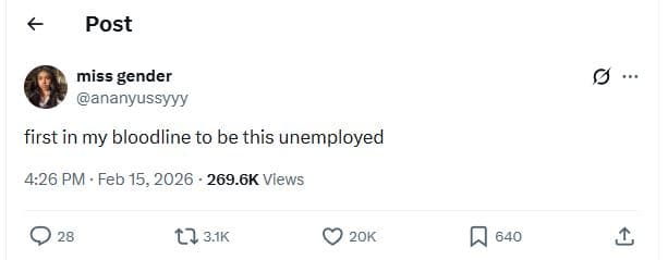 Post miss gender ananyussyyy first in my bloodline to be this unemployed 4.26 pm