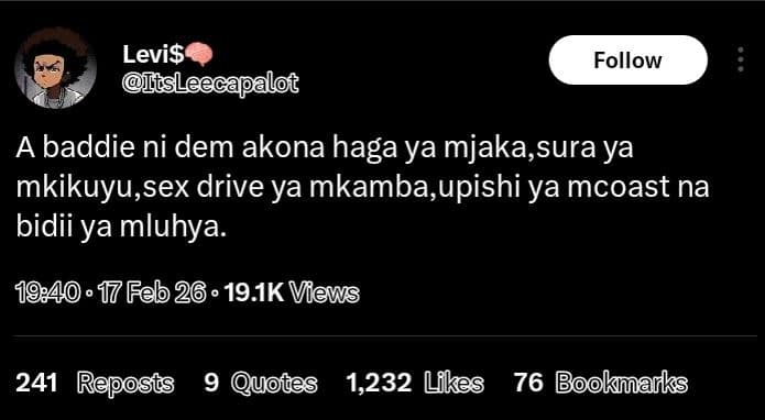 Levis ilsc ecapalot follow a baddie ni dem akona haga ya mjaka,sura ya mkikuyu,s