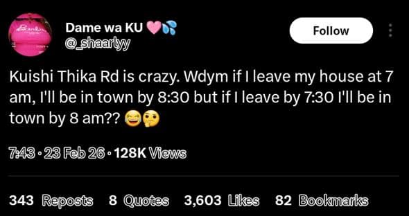 Dame wa ku shaarlyy follow kuishi thika rd is crazy wdym if i leave my house at