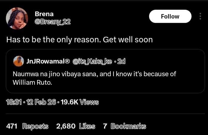Brena breany 22 follow has to be the only reason. get well soon jnjrowamal 8ts k