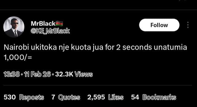 Mrblack ke m black follow nairobi ukitoka nje kuota jua for 2 seconds unatumia 1