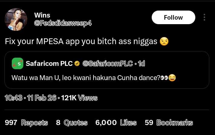 Wins fedsdidasweep4 follow fix your mpesa app you bitch ass niggas safaricom plc