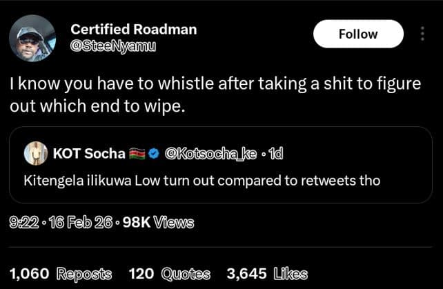 Certified roadman steenyanu follow know you have to whistle after taking a shit