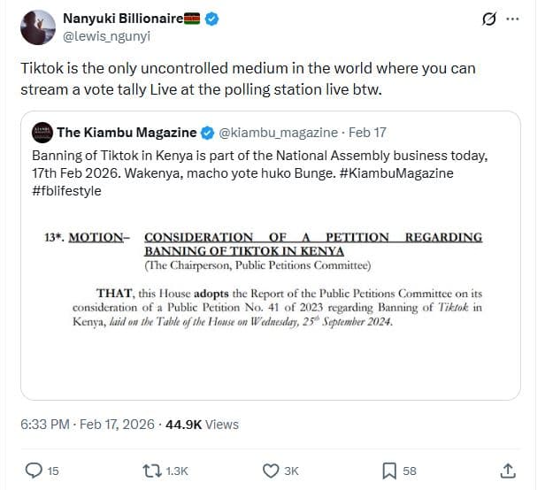 Nanyuki billionaire lewis_ngunyi tiktok is the only uncontrolled medium in the w