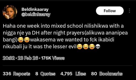 Beldinkaaray beldnkaaray follow haha one week into mixed school nilishikwa with