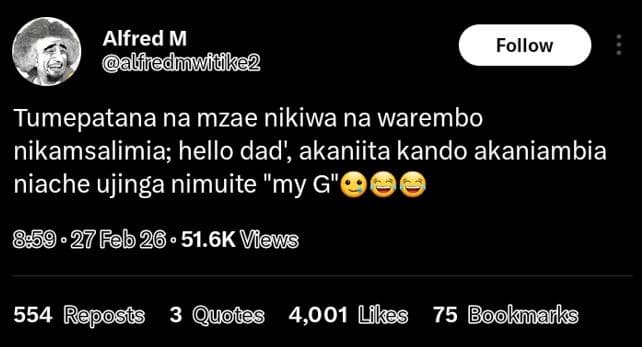 Alfred m jnwidke2 follow tumepatana na mzae nikiwa na warembo nikamsalimia hello